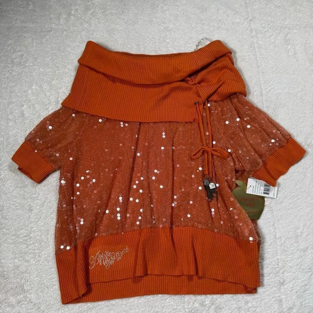 NWT Vintage Y2K Apple Bottoms “Sundance” Sequin Off-Shoulder Sweater – 2000s Gla